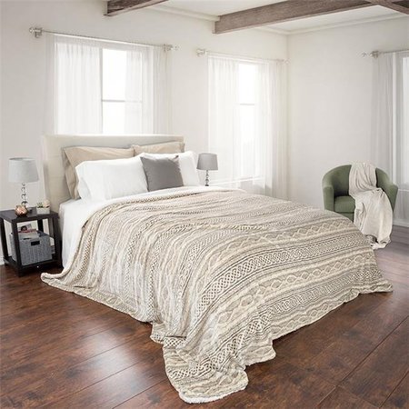 LAVISH HOME Lavish Home 61-3-FQ-BS Flannel & Sherpa Blanket; Full & Queen Size - Grey & Beige 61-3-FQ-BS